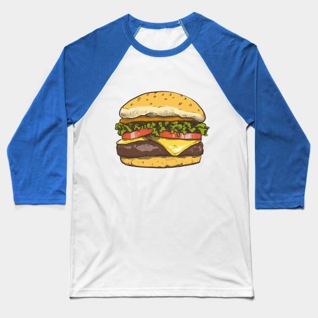 Burger Hand Drawn Baseball T-Shirt by Mako Design 